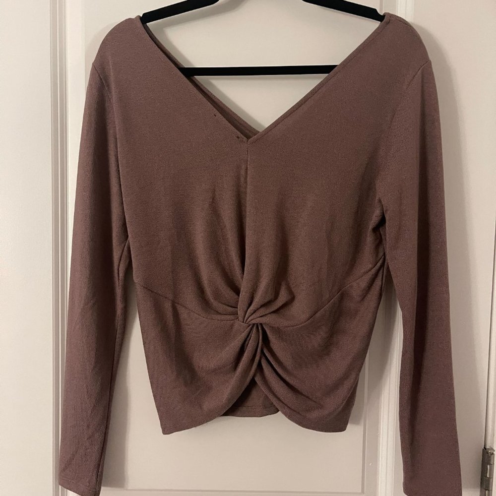 Dynamite Taupe Knotted Long Sleeve Sweater - Size Small